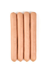 Fresh pork Boiled sausages with lettuce, isolated on white background.