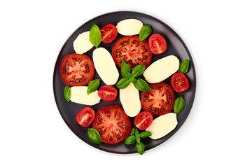 Caprese salad, isolated on white background.