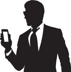business man browsing cell phone vector silhouette