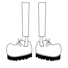 Cartoon feet in retro boots with thick soles, vector illustration
