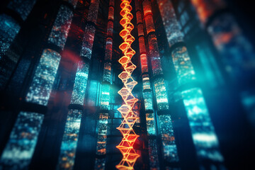 Futuristic Science: Holographic Projection of DNA Strands. Generative AI