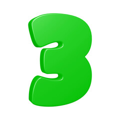 3d number 3 design in green color for math, business and education concept