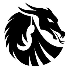 Round dragon logo. Graphic black and white illustration.
