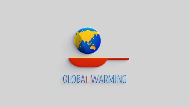 Planet earth heating up in a frying pan. Global warming loop animation video.
