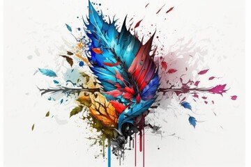 Abstract colorful watercolor background with feathers and place for your text