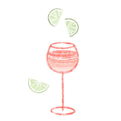 Colorful sketch of cocktail drink in wine glass