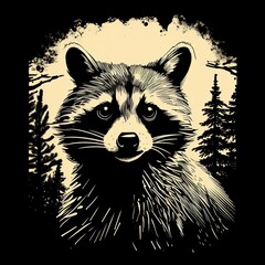 Raccoon portrait in serigraphy style. Generative AI
