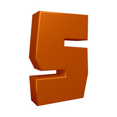 3d number 5 design in brown color for math, business and education concept