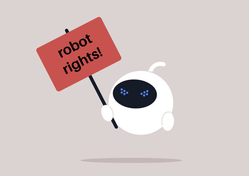 In A Thought-provoking Scene On Machine Learning Ethics, An Enraged Robot Takes A Stand, Gripping A Protest Sign That Passionately Calls For The Safeguarding Of Artificial Intelligence Rights