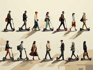 E-scooters and Micromobility: People using electric scooters and other micromobility options.