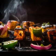 grilled indian tandoori paneer tikka, food photography - obrazy, fototapety, plakaty
