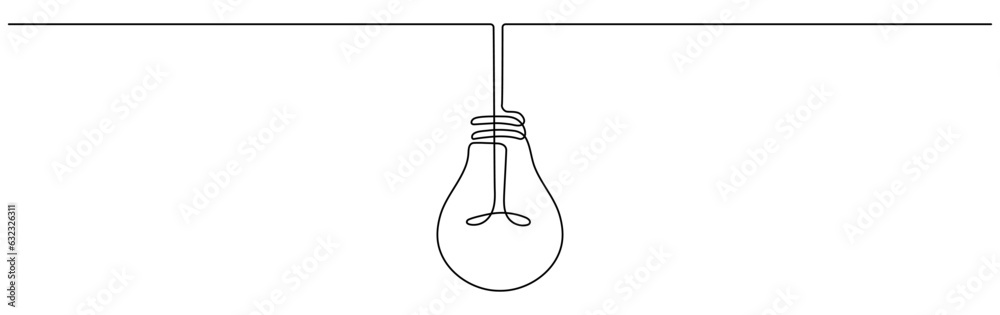 Wall mural lightbulb continuous one line drawn. lamp linear symbol. vector illustration isolated on white.