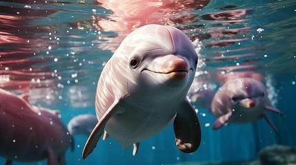 Poster Pink dolphin, rare species of marine animal, Amazonian dolphin underwater. Generative AI © Marynkka_muis_ua