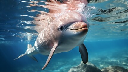 Pink dolphin, rare species of marine animal, Amazonian dolphin underwater. Generative AI
