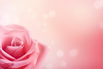 Horizontal banner with rose of pink color on blurred background. Copy space for text. Mock up template | Generative AI