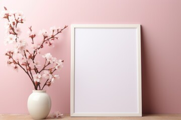 Fototapeta na wymiar Mockup frame, Delicate Mockup Frame in Soft Pastel Hues against a Floral Wallpaper. Generative AI