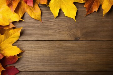Naklejka na ściany i meble yellow autumn leaves on background old wood