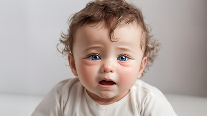 Fototapeta premium Tearful Innocence: Emotional Closeup of a Baby Boy