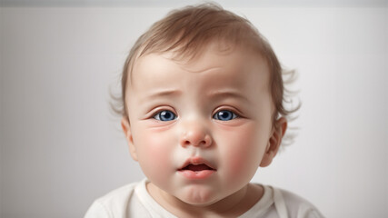Fototapeta premium Tearful Innocence: Emotional Closeup of a Baby Boy