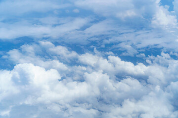 beautiful blue sky with cumulus clouds for abstract background, aerial view