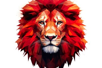Large male lion, red polygon shape art | Generative AI