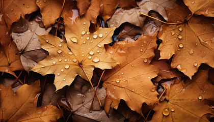 Maple leaf on the ground, background, wallpaper, created with ai generative technology