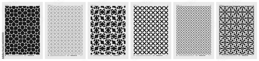 Poster abstract vector minimalistic posters with geometric pattern, black and white rhythmic repeating text