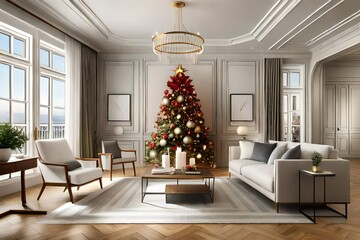 christmas tree in room generated by AI technology 