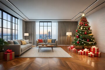 christmas tree in room generated by AI technology 