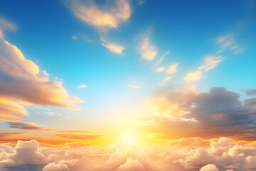 Naklejka na ściany i meble Abstract beautiful sunset blue sky background with sunny cloud.Generative AI