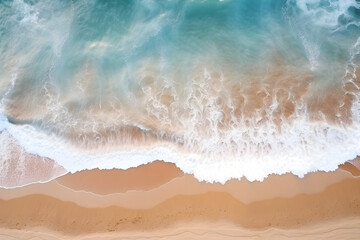 Fototapeta na wymiar Aerial view of the waves crashing on the beach.Generative AI.