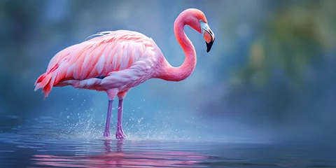 Fotobehang Pink flamingo in the water   Generative AI © Kay