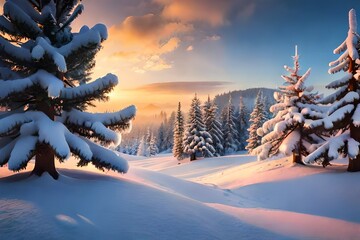 winter landscape with trees and snow generated by AI technology 