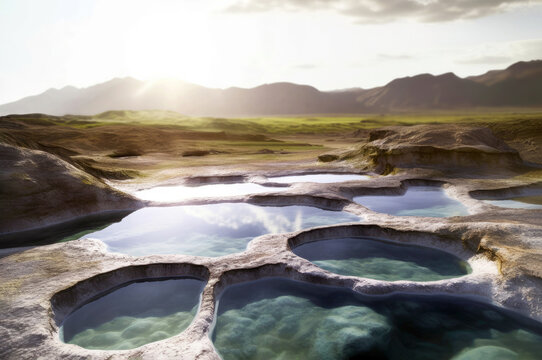 Pristine thermal pools, hot springs. Earth's inner heat creates natural sanctuaries. Environment for physical, mental balance and relax mind. Thermal zone in Iceland