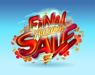 Final Autumn Sale web banner with shiny red 3D style lettering - 632332901