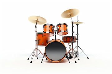 Fototapeta na wymiar An orange drum set on a white background created with Generative AI technology