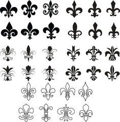 Black and white elements. Fleur de Lys | Ornamental design elements. Fleur de lis vector bundle
 - obrazy, fototapety, plakaty