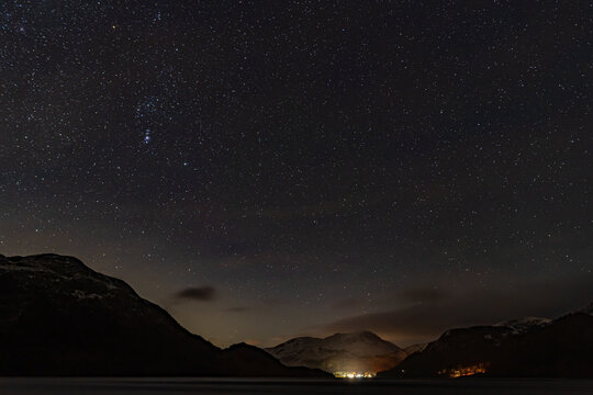 Orion over Ullswater in the English Lake District on a cold winters night.