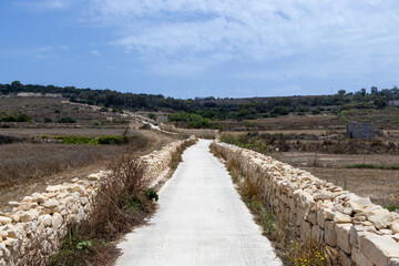A road through terraced fields in Malta