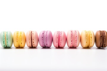 Colorful macarons dessert on white background