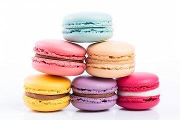 Colorful macarons dessert on white background