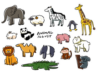ゆるい手描き風動物のイラストセット
