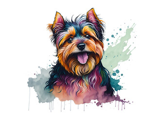 Watercolor Painting of a Cute Yorkshire Terrier Dog on Transparent Background - Generative AI
