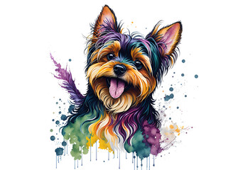 Delightful Transparent Background Watercolor of Cute Yorkshire Terrier Dog - Generative AI