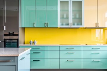 Brightly colored kitchen furnishings. Generative AI