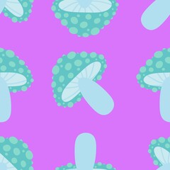 Autumn harvest seamless cartoon mushrooms pattern for wrapping paper and fabrics and kids clothes print
