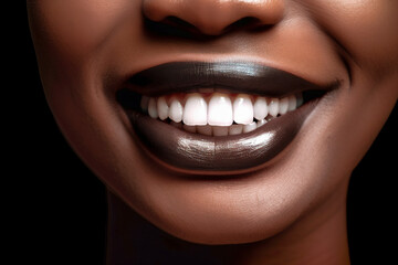 Flawless Dental Charm: Showcasing a Perfect Smile with Impeccable Teeth in a Black Woman, ai generative