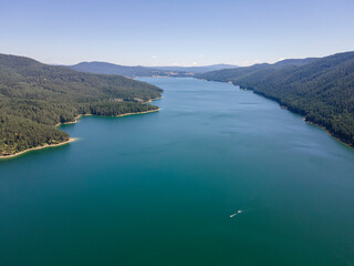 Aerial Summer view of Dospat Reservoir, Bulgaria