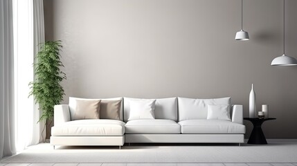 Big Sofa in Modern Room Interior, Luxury Home Furniture, Green Sofa, Abstract Generative AI Illustration