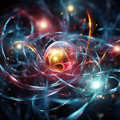 Obraz premium Quantum Entanglement concept with particles and energy flow